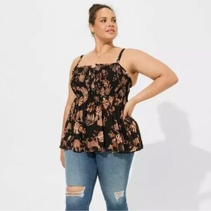 Torrid Babydoll Chiffon Smocked Cami Roaming Leopards Black Peplum Animal Edgy 3